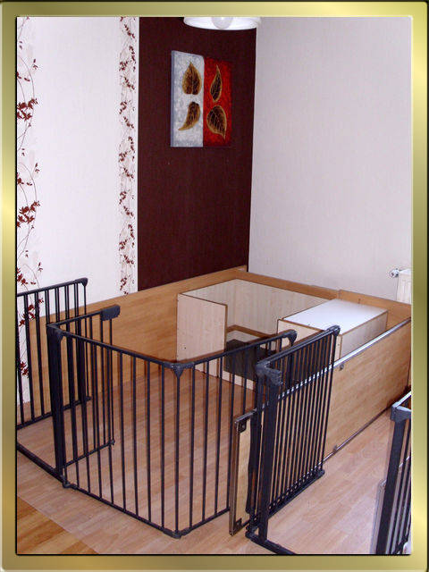 Early Dream's Cavalier-King-Charles-Spaniel Heim Blick auf den Welpenauslauf im Wohnzimmer